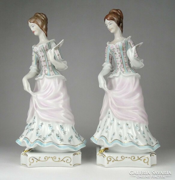 1Q435 pair of large damaged Raven House porcelain fan figurines 26 cm
