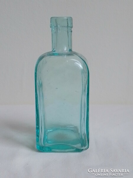 Antique Old Turquoise Blue Square Thick Wall Cast Medicinal Apothecary Glass Bottle 15cm