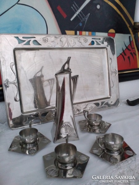 Antique silver plated wmf albino müller pourer four pcs. With cup and tray