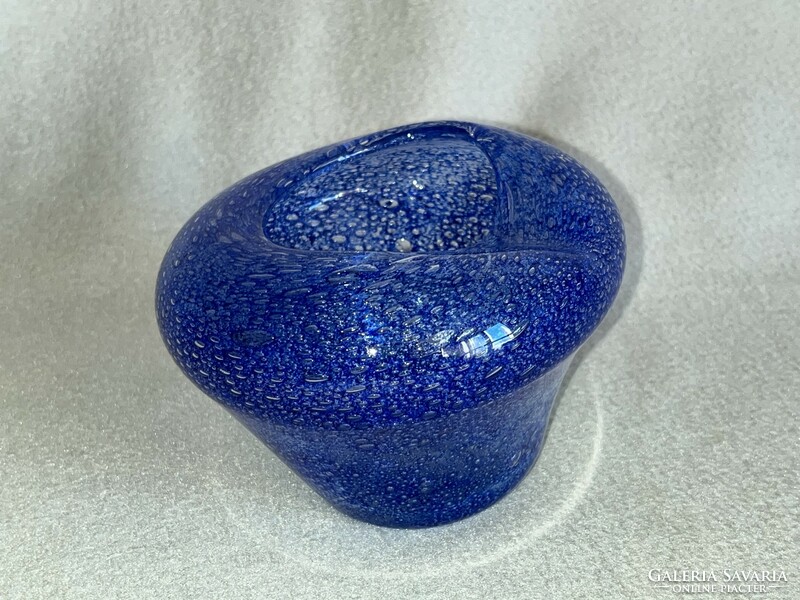 Jelzett kék buborékos kézműves üveg dísztárgy (U0018)