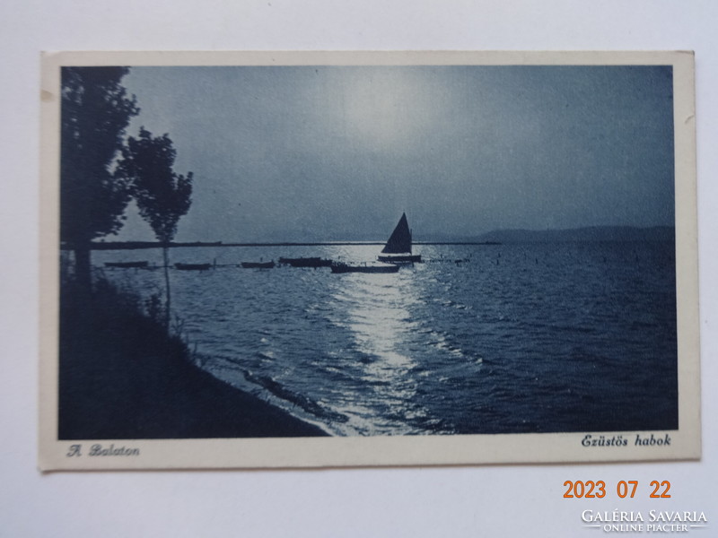 Régi postatiszta képeslap: Balaton, Ezüstös habok