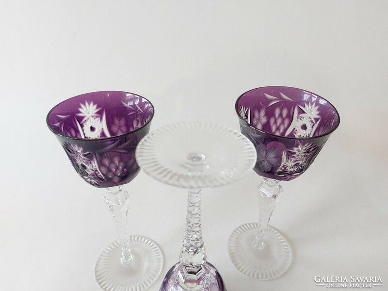 Old purple crystal goblet 3 pcs