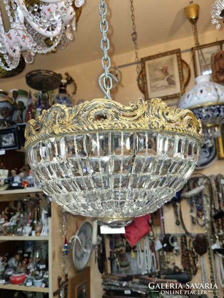 Old renovated crystal basket ceiling lamp