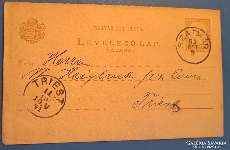 Magyar. Kir.Posta levelezőlap 1891