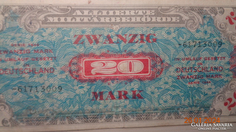 20 Mark  1944 . II. vh végén Szövetségi katonai valuta . német átmeneti pénz