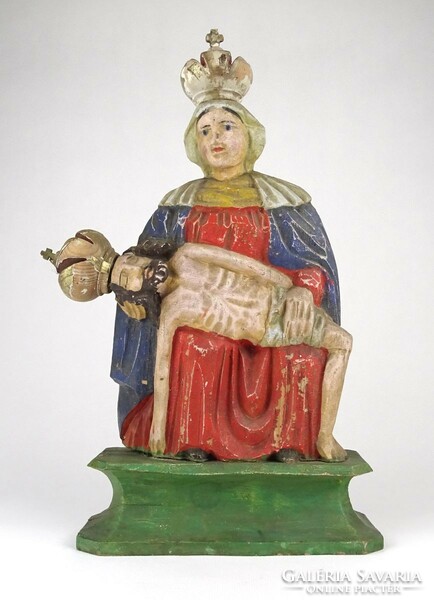1P663 XIX. századi Mária halott Jézussal faragott festett szobor 35 cm