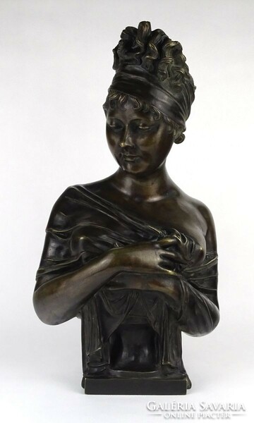 1P662 Jean-Antoine Houdon : Madame Récamier bronz női büszt 46 cm