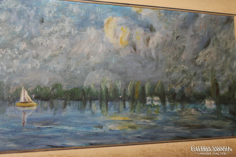 Balaton landscape - oil / wood painting in original gallery frame