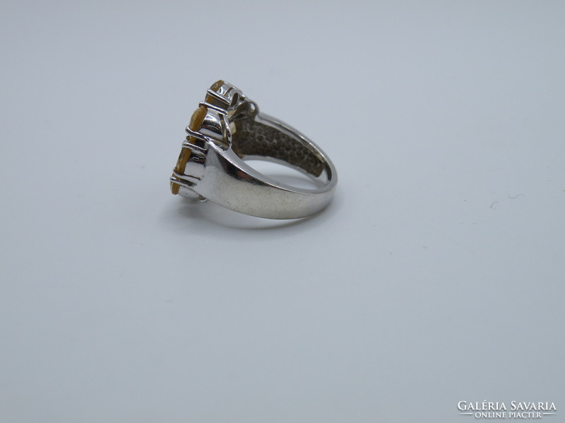 UK0198 Elegáns barna kristály virág ezüst 925 gyűrű méret 54