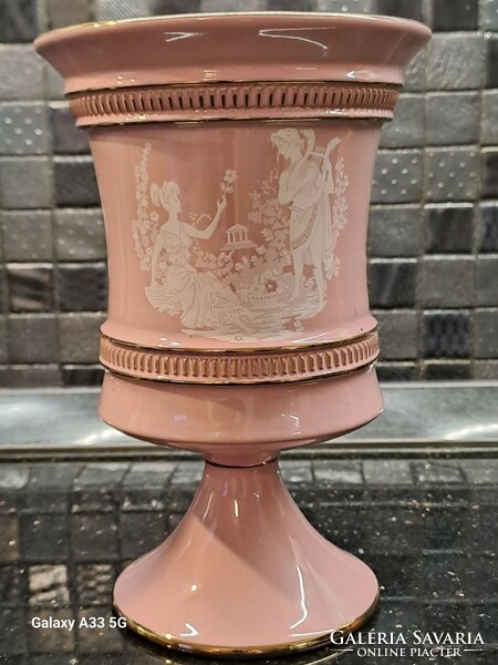 Il Verrocchio Florance Italy rózsaszín mázas olasz majolika kaspó