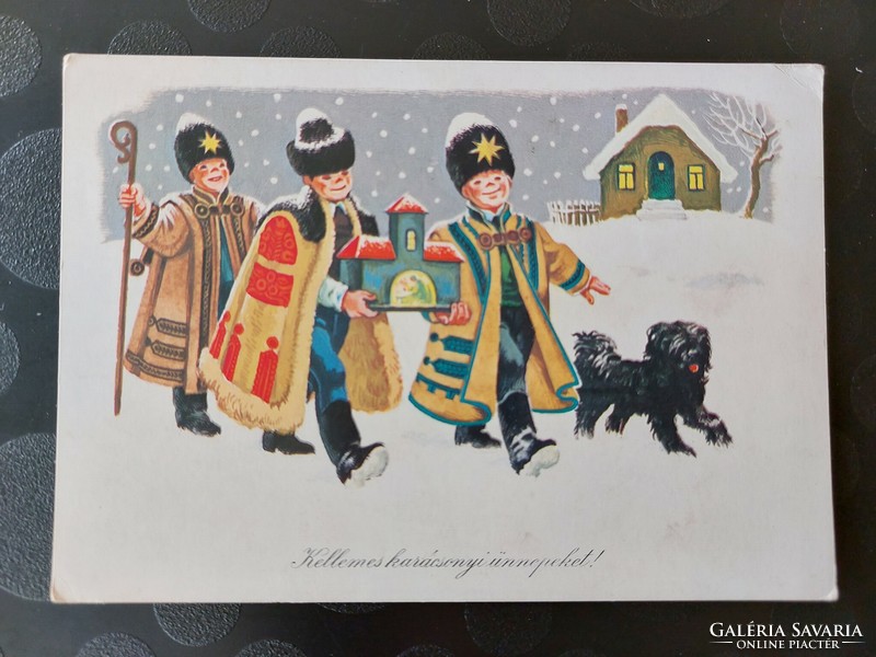 Retro karácsonyi képeslap 1985 betlehemesek