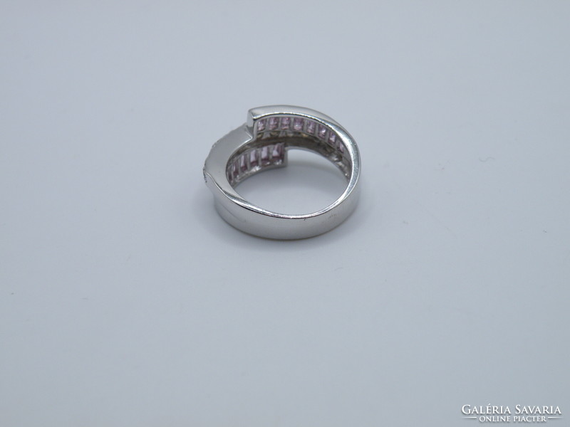 UK0196 Rózsaszín és áttetsző köves ezüst 925 gyűrű méret 55 1/2
