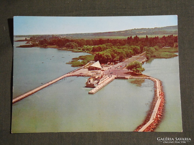 Postcard, bird's-eye view of the Balaton plough, pier, harbor, ship, ferry