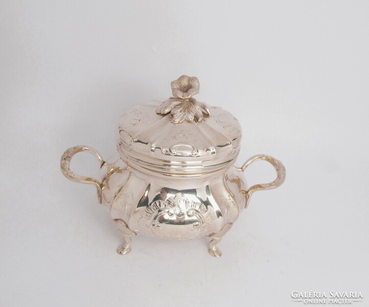 Special, antique silver sugar bowl with handles, c. 1900