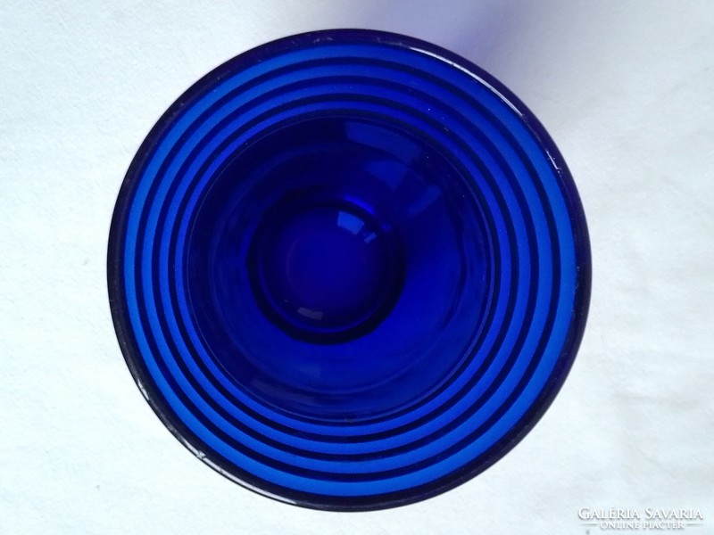 Gyönyörű kobaltkék öntött üveg váza, pohár, hibátlan