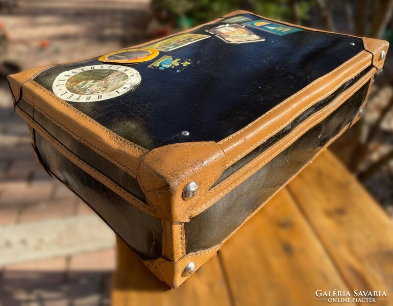 Black lacquered suitcase, retro suitcase