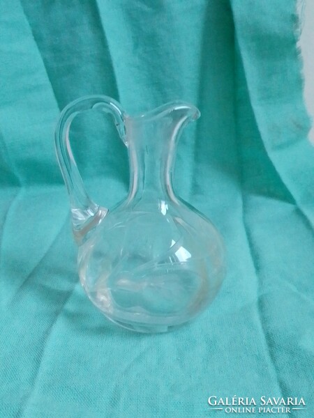 Antique Old Small Mini Polished Handle Crystal Vinegar Oil Blown Glass Handle Pouring Pitcher