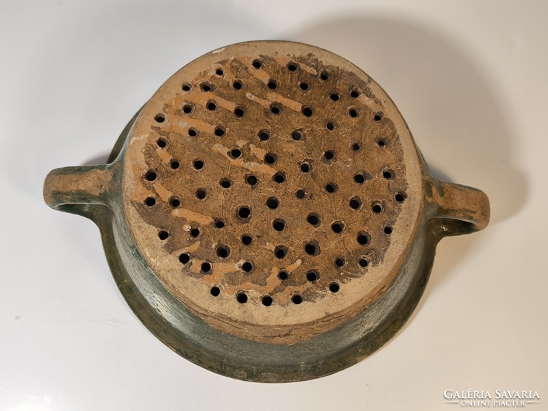 Antique ethnographic glazed earthenware filter bowl