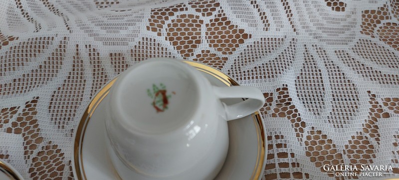 Antique Hólloháza porcelain coffee and mocha 4-piece set + 2 mini milk - cream pourers