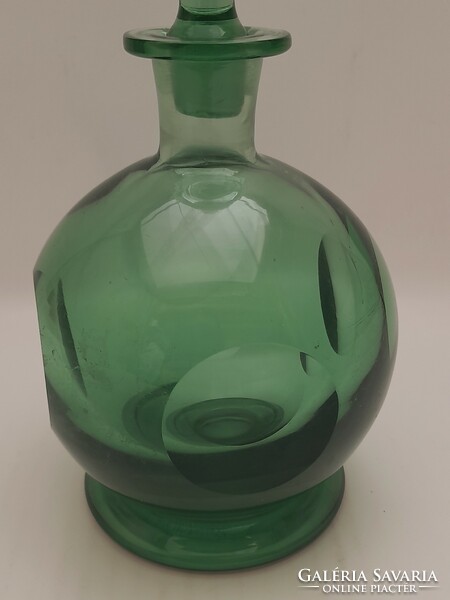 Vastagfalu, art deco, zöld likőrös üveg dugóval, 24, cm