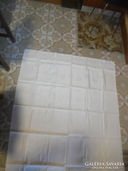 Old white damask tablecloth with four napkins in box - never used