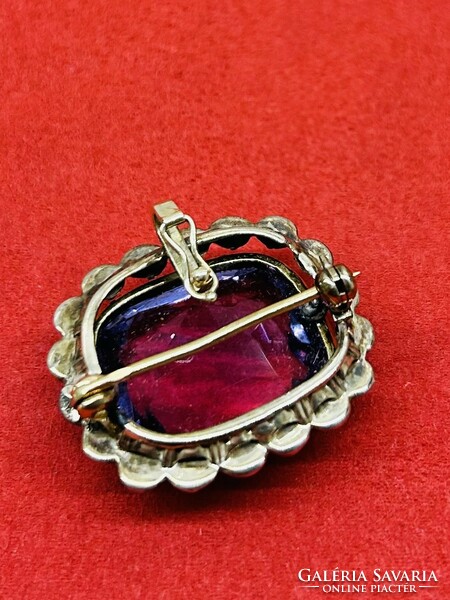 Beautiful antique diamond stone gold pendant + brooch (18k)