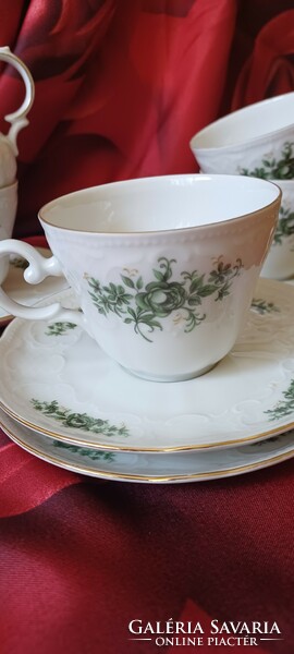 Bavaria tea set with green flower pattern and gold border.