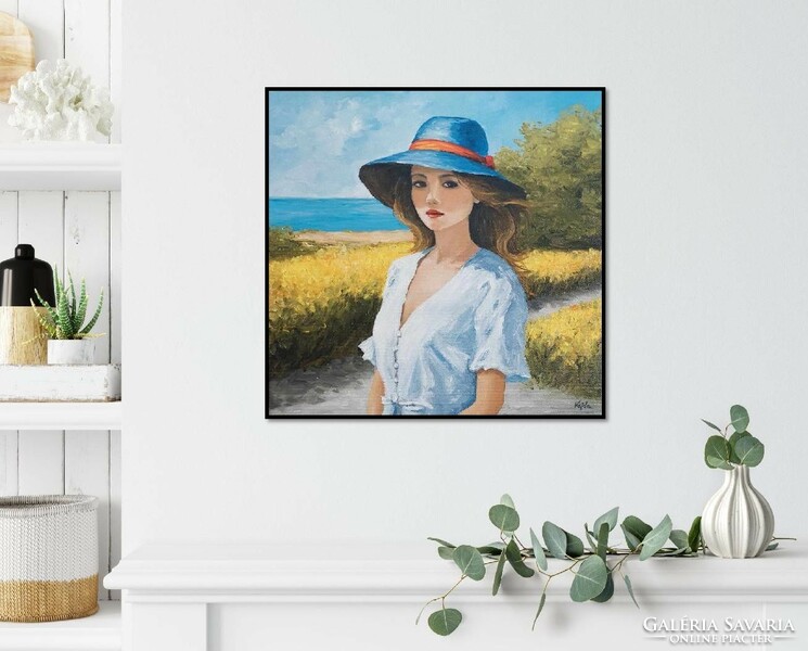 Girl in a hat - painting