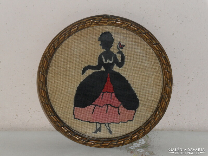 Old round wooden picture frame, picture holder (22 cm)