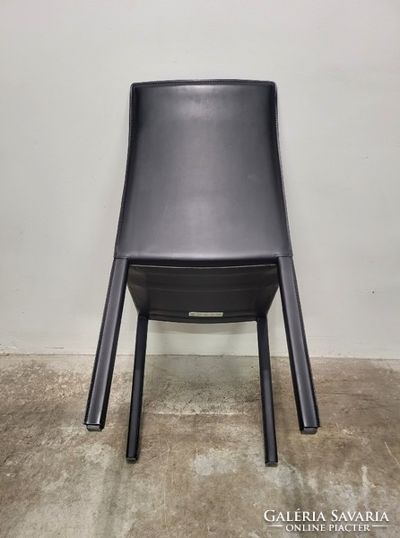 8 Black Italian leather dining chairs