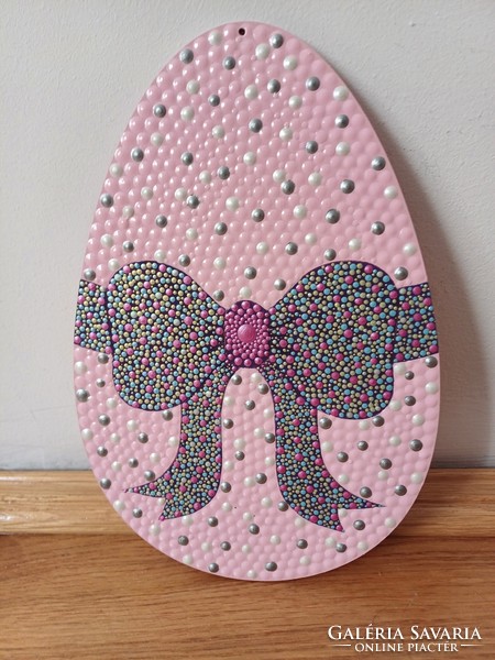 New! Bow wooden egg with dot decoration, hand painted, 24.5x16.5cm