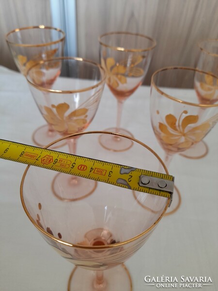 6 Pink liqueur glasses with a gilded pattern