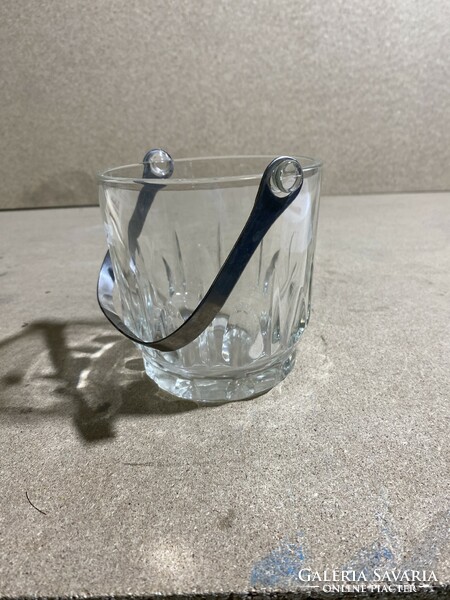 Jégtartó üvegből, füles,  14 x 12 cm-es méretű. 3024