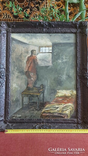 Romek Árpád olaj festmény (1883-1960) Fogságban