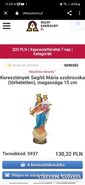 Keresztények Segítő Mária szobrocska (törhetetlen), magassága 15 cm