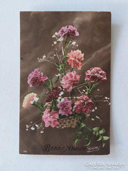 Régi képeslap virágok 1913
