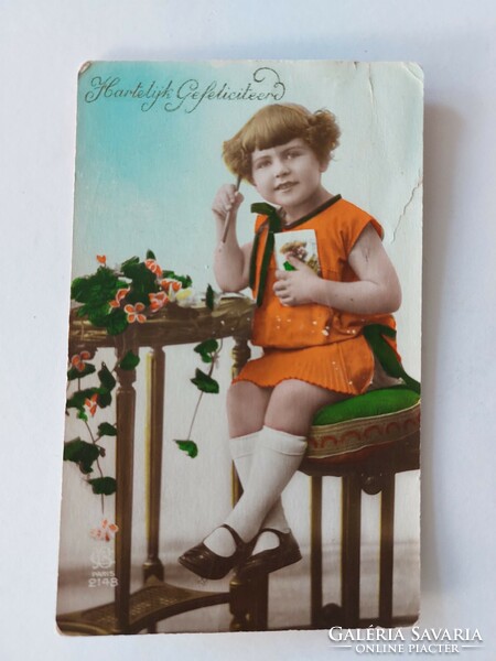 Old postcard photo of little girl