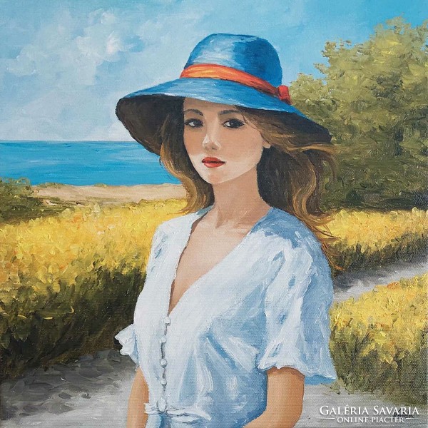 Girl in a hat - painting