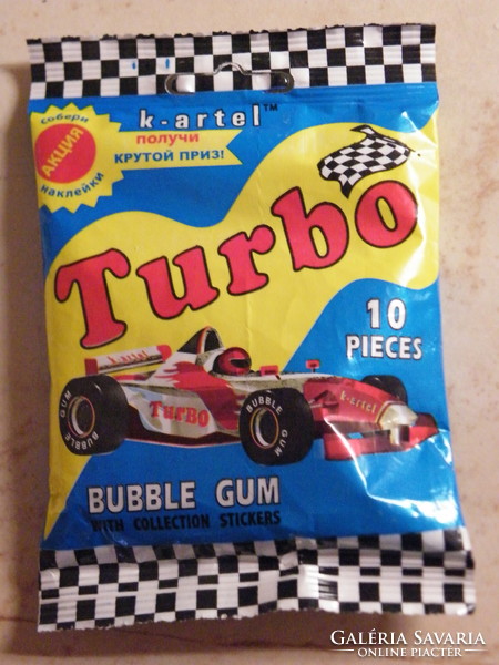Old (expired, non-consumable) package of chewing gum with turbo stickers (10 pieces) for collection