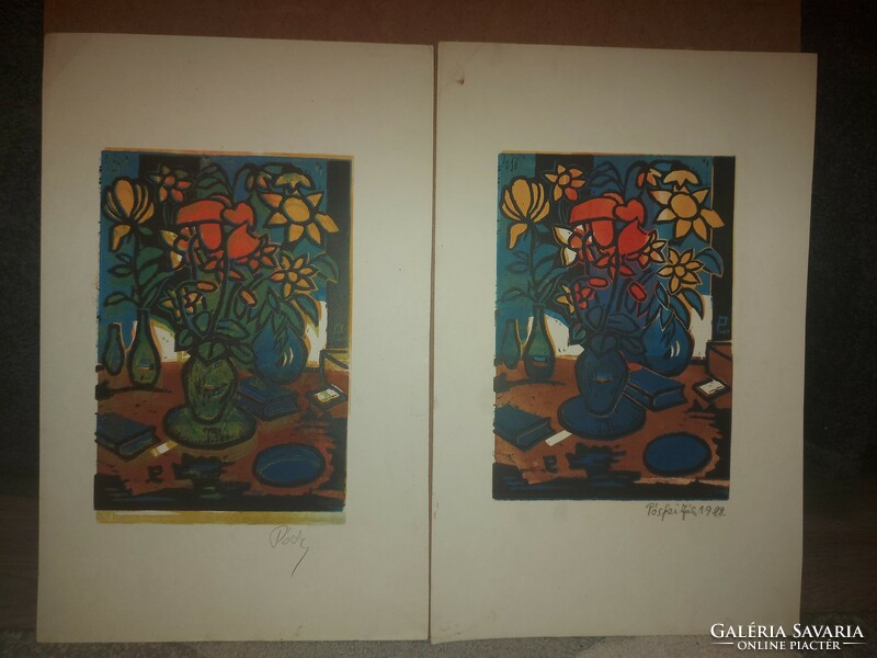 L.Kovács julia/pósfai julia/pósfainé: 2 twin linocuts, size on pictures