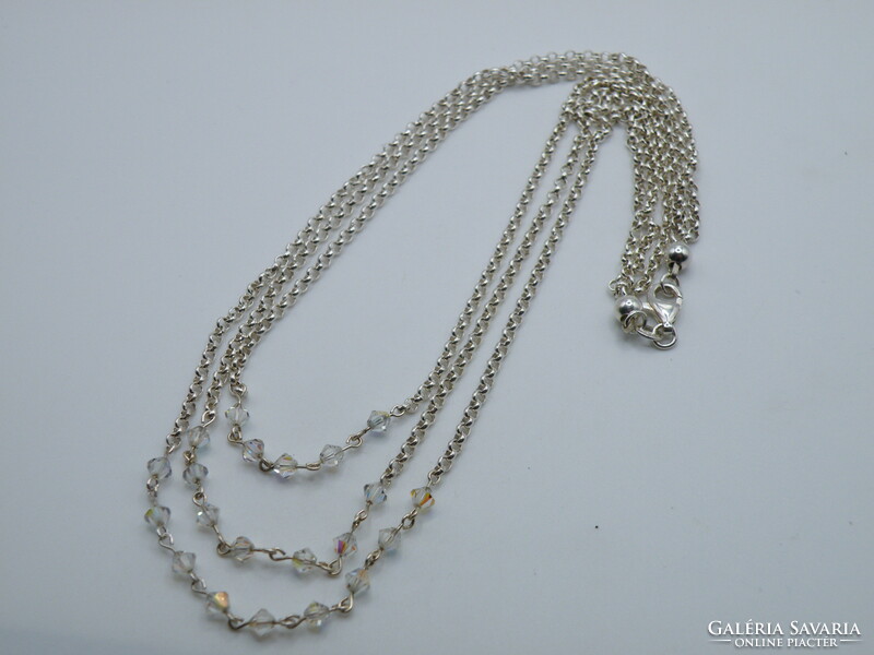 UK0217 Gyöyörű háromsoros ezüst nyaklánc áttetsző kristályokkal 925