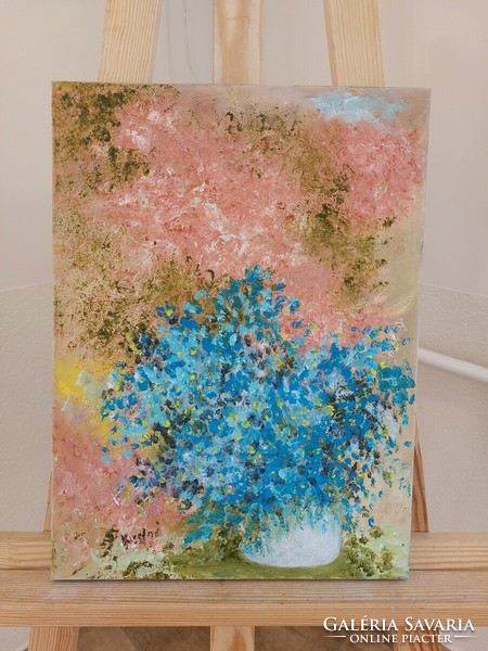 (K) modern flower still life painting with frame 40x30 cm