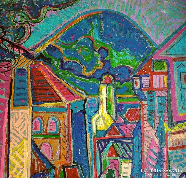 István Kozma: czinterem nagybánya - rich in color, beautiful painting from the early 2000s