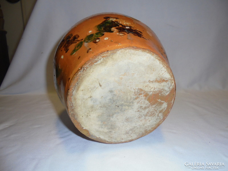 Antique glazed earthenware jar, jam jar - folk ceramics, large size, 22 cm