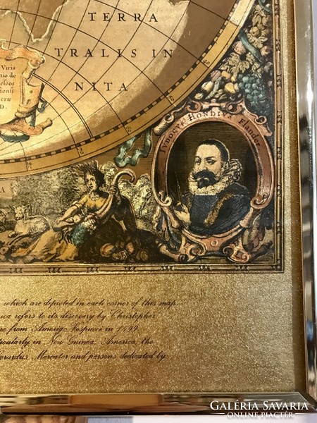 Vintage world map in brass frame