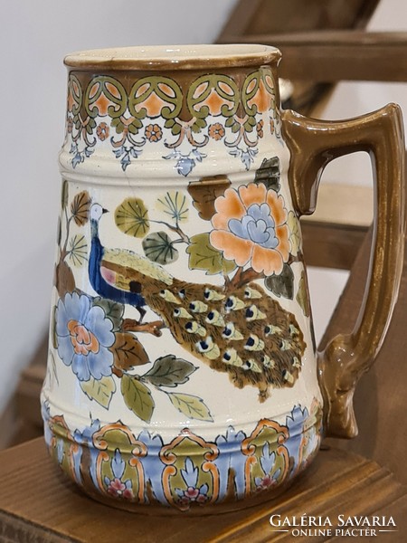 Antique fischer Ignatius peacock and bird jug