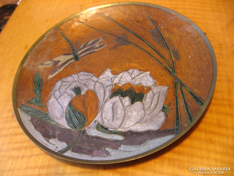 Fire enamel decorative bowl with dragonfly and lily of the valley