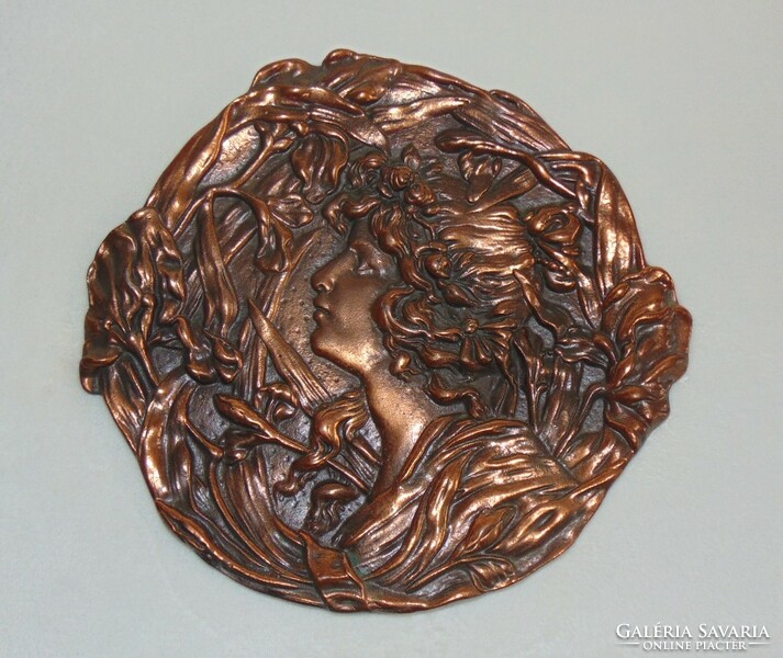 Art Nouveau lady metal wall ornament 30 cm