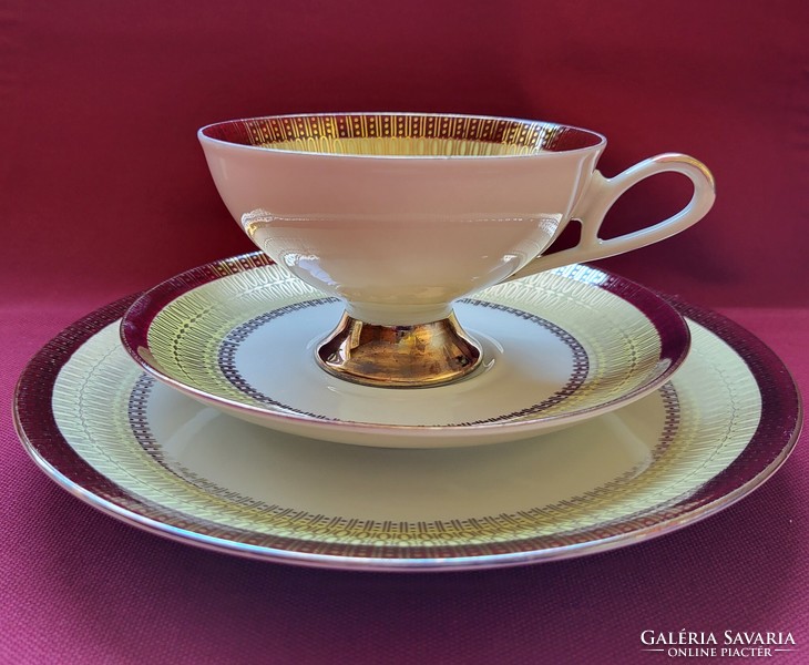 Gkc bavaria german porcelain breakfast set coffee tea cup saucer small plate with gold pattern