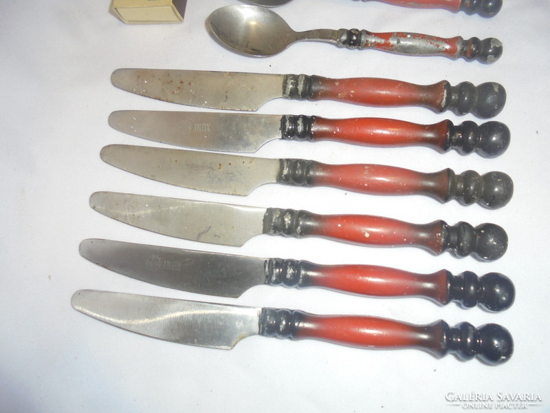Retro inox cutlery - six knives, five teaspoons - together